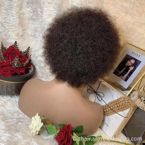 Wholesale Short Afro Kinky Curly 100% Brazilian Human Hair Wig Full Machine Made Wig Bob Curly Pixie Cut Cheap Wig For Women